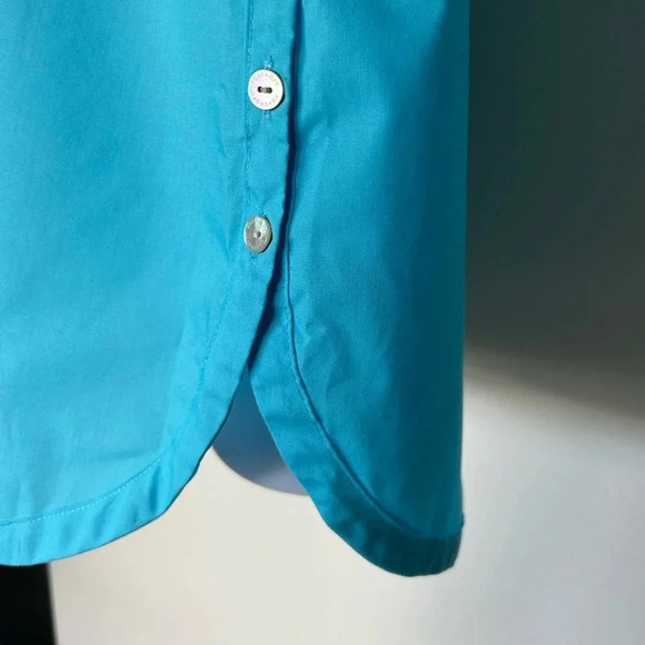 Foxcroft blue non iron side button tunic long sleeve Size 14P - Picture 4 of 7